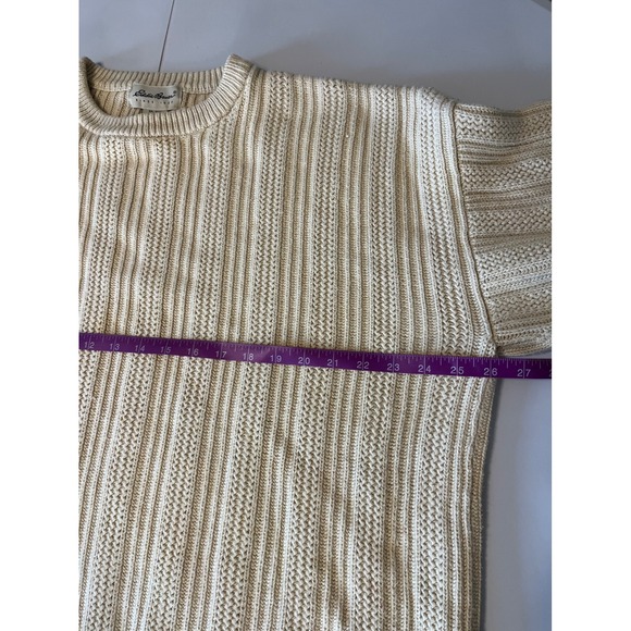 VTG Y2K Eddie Bauer Ribbed Cable Knit 100% Cotton Sweater Mens XL Cream Preppy - Picture 3 of 5